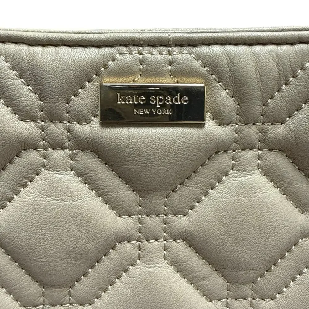 Kate Spade Presley Astor Court Leather Quilted Shoulder Crossbody Bag Taupe
